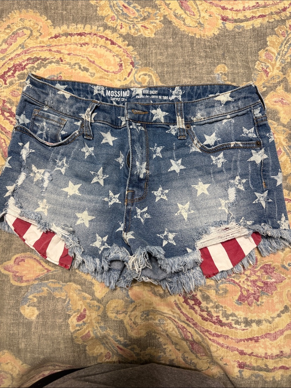 Mossimo Supply Co. Blue Star-Print Distressed Denim Shorts with Red-White Accent